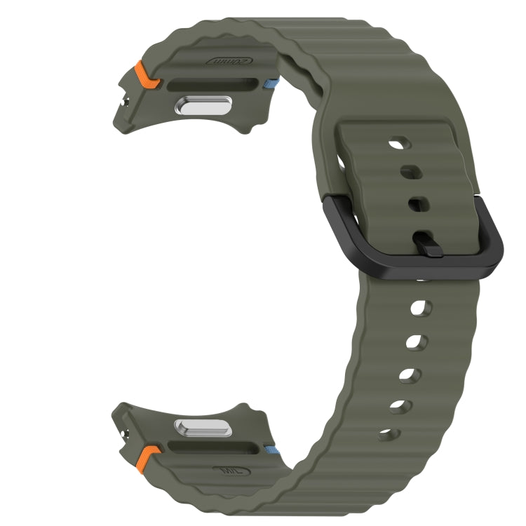 For Samsung Galaxy Watch 7 40 / 44mm Wavy Grain Stitched Black Buckle Silicone Watch Band(Army Green) by bashfashion