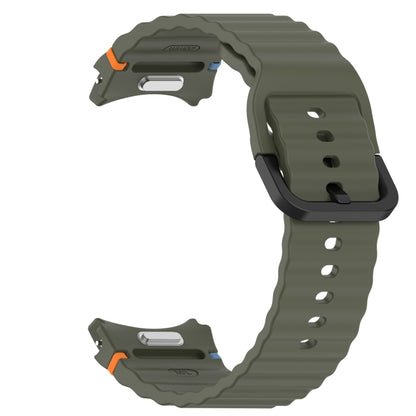 For Samsung Galaxy Watch 7 40 / 44mm Wavy Grain Stitched Black Buckle Silicone Watch Band(Army Green) by bashfashion