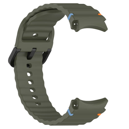 For Samsung Galaxy Watch 7 40 / 44mm Wavy Grain Stitched Black Buckle Silicone Watch Band(Army Green) by bashfashion