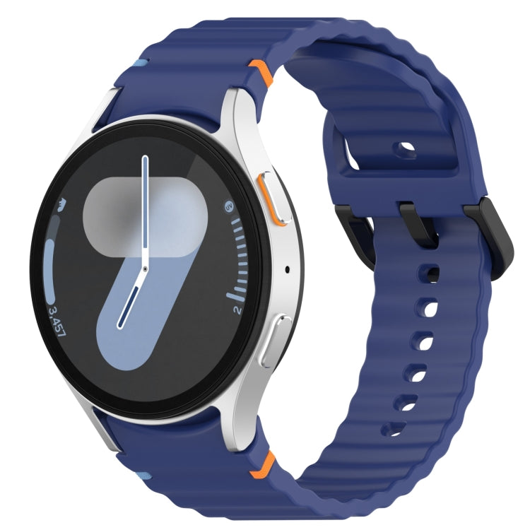 For Samsung Galaxy Watch 7 40 / 44mm Wavy Grain Stitched Black Buckle Silicone Watch Band(Midnight Blue) by bashfashion