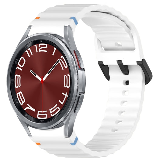 For Samsung Galaxy Watch 6 Classic 43 / 47mm Wavy Grain Stitched Black Buckle Silicone Watch Band(White) by bashfashion