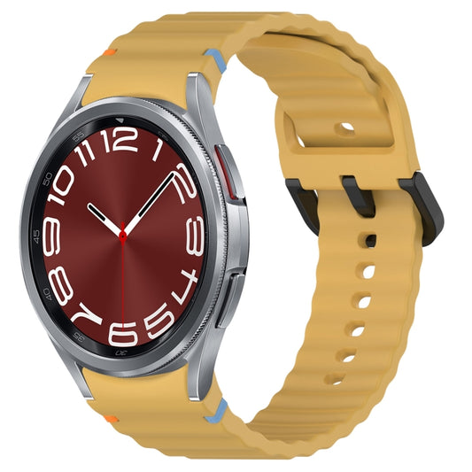 For Samsung Galaxy Watch 6 Classic 43 / 47mm Wavy Grain Stitched Black Buckle Silicone Watch Band(Yellow) by bashfashion