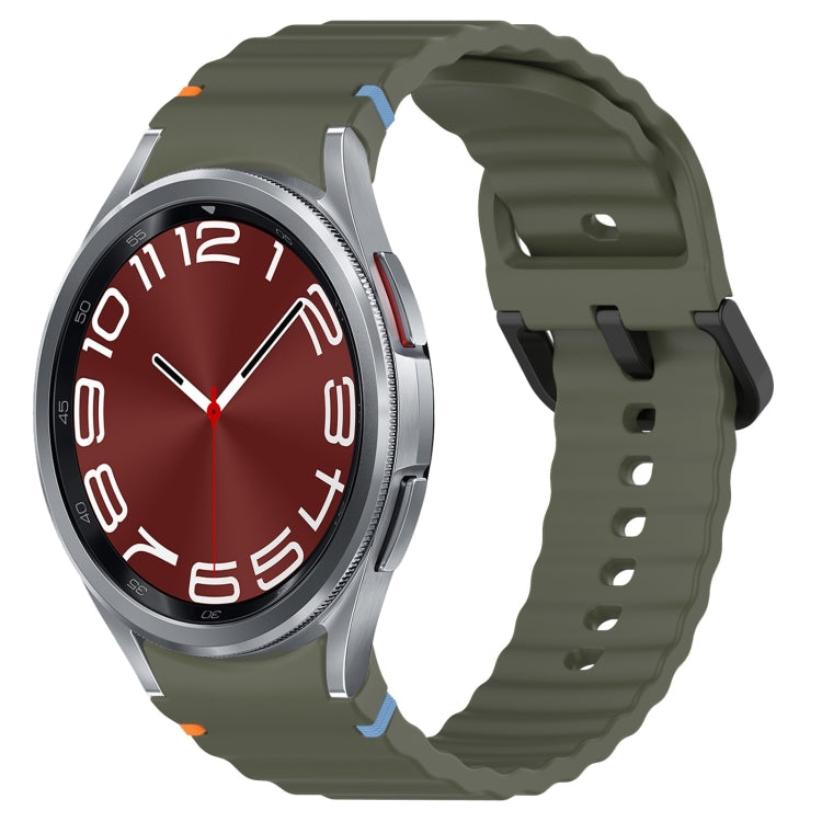 For Samsung Galaxy Watch 6 Classic 43 / 47mm Wavy Grain Stitched Black Buckle Silicone Watch Band(Army Green) by bashfashion