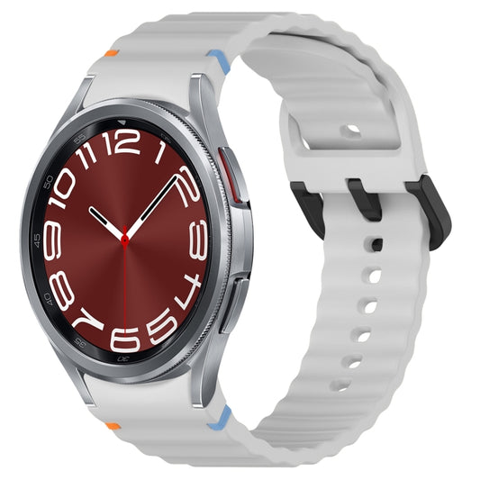 For Samsung Galaxy Watch 6 Classic 43 / 47mm Wavy Grain Stitched Black Buckle Silicone Watch Band(Light Gray) by bashfashion