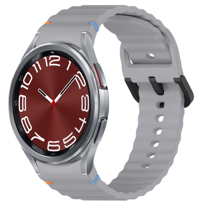 For Samsung Galaxy Watch 6 Classic 43 / 47mm Wavy Grain Stitched Black Buckle Silicone Watch Band(Space Gray) by bashfashion