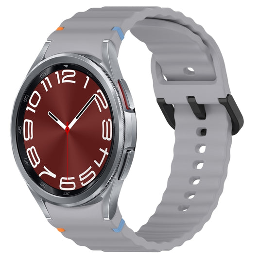 For Samsung Galaxy Watch 6 Classic 43 / 47mm Wavy Grain Stitched Black Buckle Silicone Watch Band(Space Gray) by bashfashion
