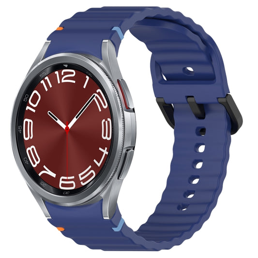 For Samsung Galaxy Watch 6 Classic 43 / 47mm Wavy Grain Stitched Black Buckle Silicone Watch Band(Midnight Blue) by bashfashion