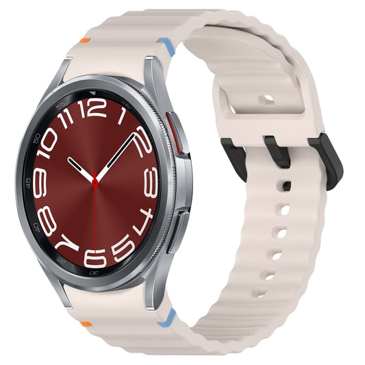 For Samsung Galaxy Watch 6 Classic 43 / 47mm Wavy Grain Stitched Black Buckle Silicone Watch Band(Starlight) by bashfashion