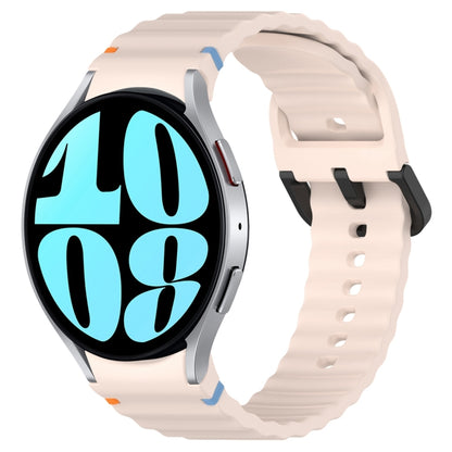 For Samsung Galaxy Watch 6 40 / 44mm Wavy Grain Stitched Black Buckle Silicone Watch Band(Pink) by bashfashion