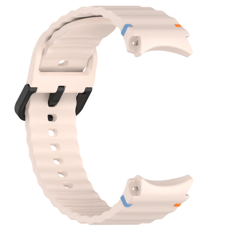 For Samsung Galaxy Watch 6 40 / 44mm Wavy Grain Stitched Black Buckle Silicone Watch Band(Pink) by bashfashion