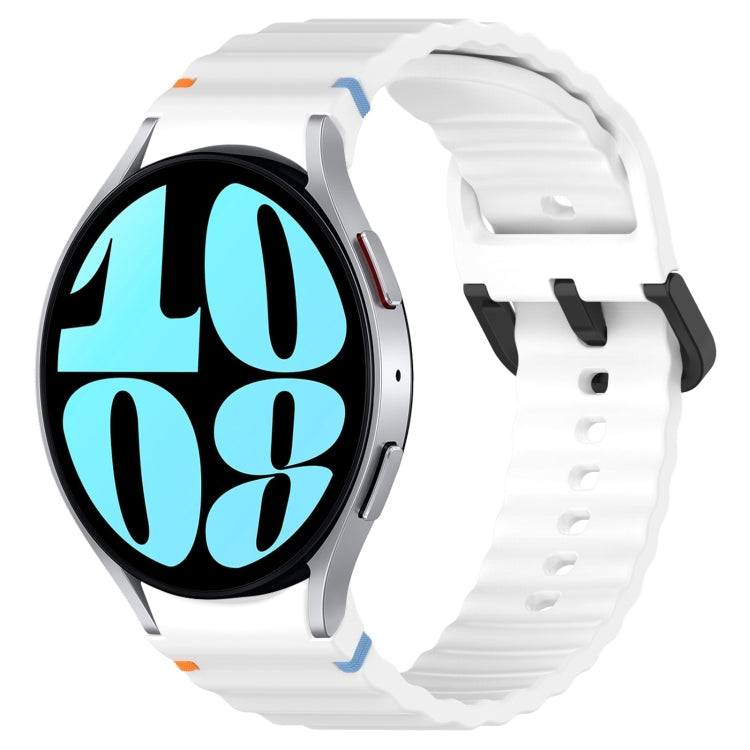 For Samsung Galaxy Watch 6 40 / 44mm Wavy Grain Stitched Black Buckle Silicone Watch Band(White) by bashfashion
