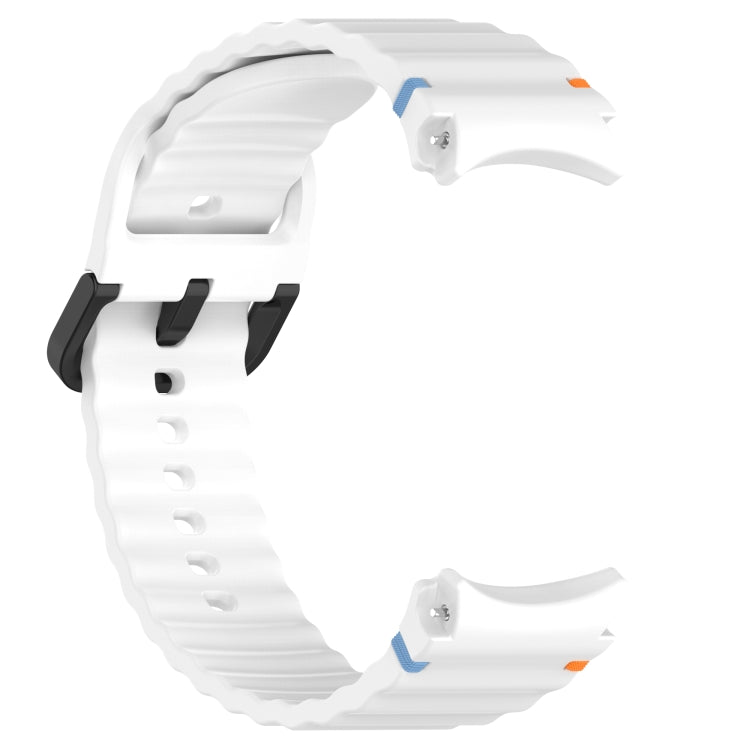 For Samsung Galaxy Watch 6 40 / 44mm Wavy Grain Stitched Black Buckle Silicone Watch Band(White) by bashfashion