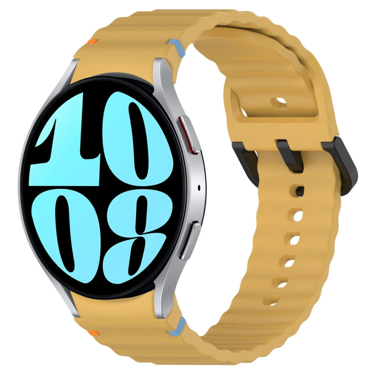 For Samsung Galaxy Watch 6 40 / 44mm Wavy Grain Stitched Black Buckle Silicone Watch Band(Yellow) by bashfashion