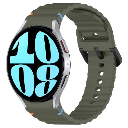 For Samsung Galaxy Watch 6 40 / 44mm Wavy Grain Stitched Black Buckle Silicone Watch Band(Army Green) by bashfashion