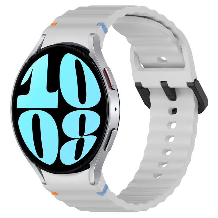 For Samsung Galaxy Watch 6 40 / 44mm Wavy Grain Stitched Black Buckle Silicone Watch Band(Light Gray) by bashfashion