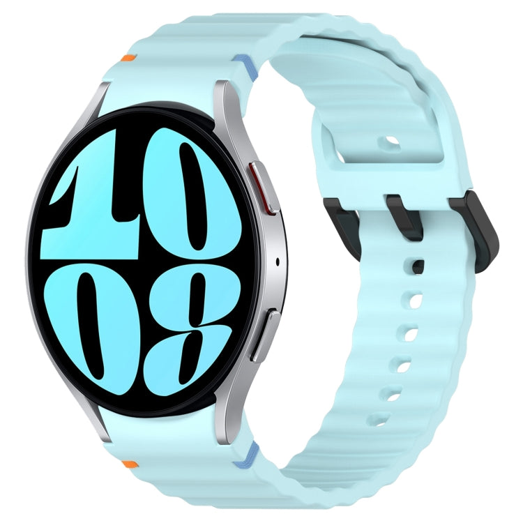 For Samsung Galaxy Watch 6 40 / 44mm Wavy Grain Stitched Black Buckle Silicone Watch Band(Light Blue) by bashfashion