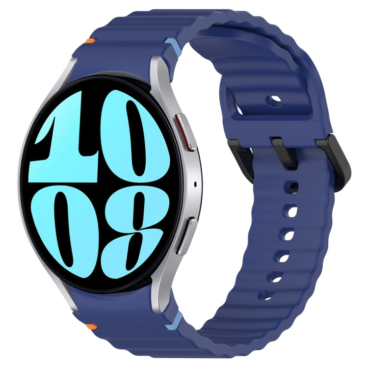 For Samsung Galaxy Watch 6 40 / 44mm Wavy Grain Stitched Black Buckle Silicone Watch Band(Midnight Blue) by bashfashion