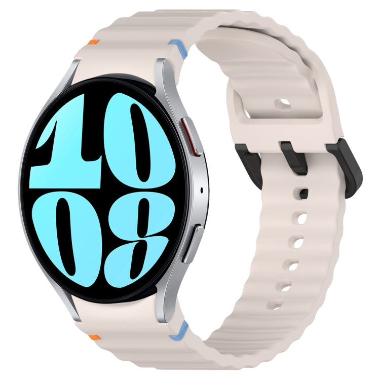 For Samsung Galaxy Watch 6 40 / 44mm Wavy Grain Stitched Black Buckle Silicone Watch Band(Starlight) by bashfashion