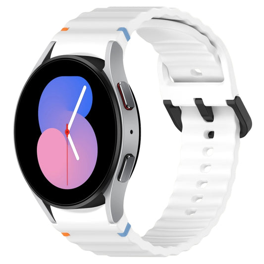 For Samsung Galaxy Watch 5 40 / 44mm Wavy Grain Stitched Black Buckle Silicone Watch Band(White) by bashfashion