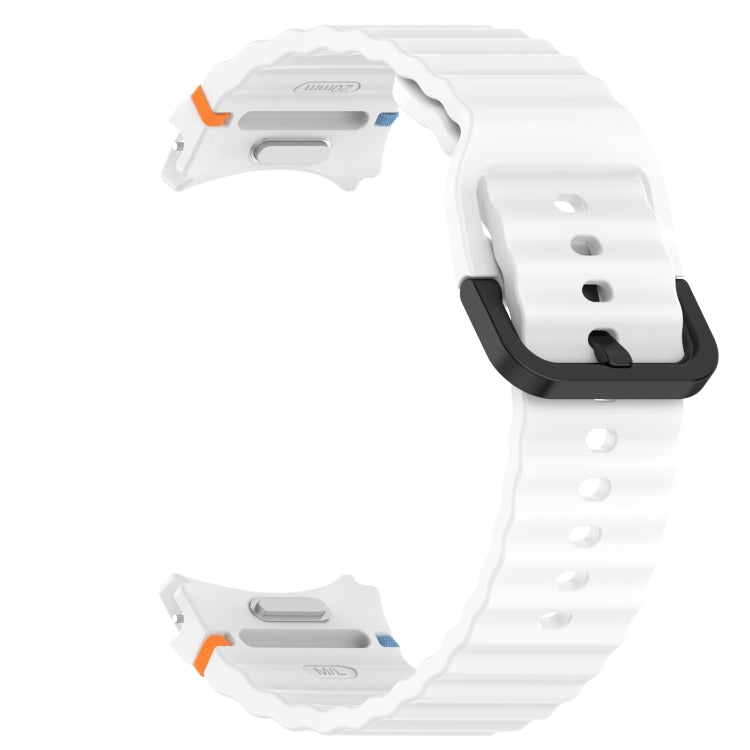 For Samsung Galaxy Watch 5 40 / 44mm Wavy Grain Stitched Black Buckle Silicone Watch Band(White) by bashfashion