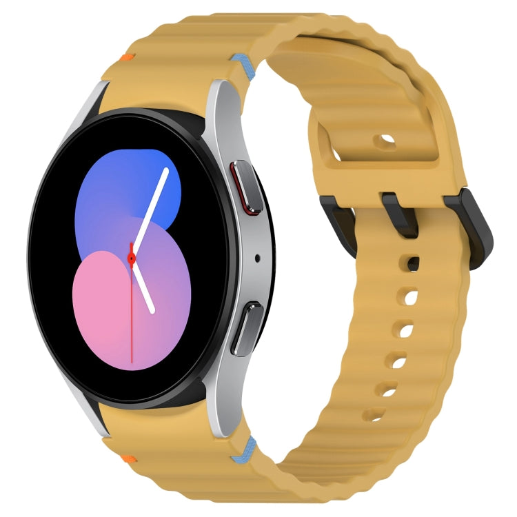 For Samsung Galaxy Watch 5 40 / 44mm Wavy Grain Stitched Black Buckle Silicone Watch Band(Yellow) by bashfashion