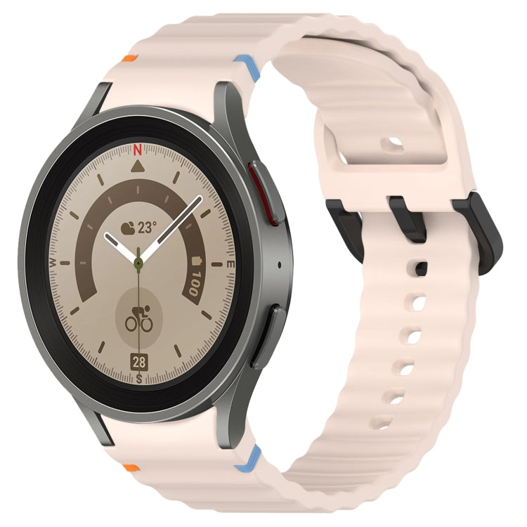 For Samsung Galaxy Watch 5 Pro Wavy Grain Stitched Black Buckle Silicone Watch Band(Pink) by bashfashion