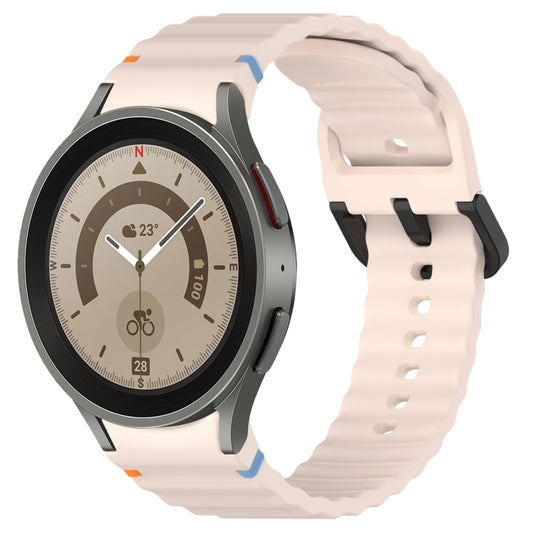 For Samsung Galaxy Watch 5 Pro Wavy Grain Stitched Black Buckle Silicone Watch Band(Pink) by bashfashion