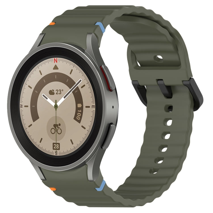 For Samsung Galaxy Watch 5 Pro Wavy Grain Stitched Black Buckle Silicone Watch Band(Army Green) by bashfashion