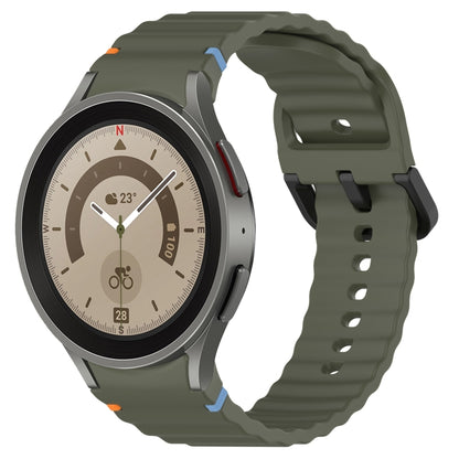 For Samsung Galaxy Watch 5 Pro Wavy Grain Stitched Black Buckle Silicone Watch Band(Army Green) by bashfashion
