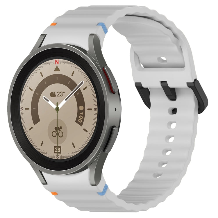 For Samsung Galaxy Watch 5 Pro Wavy Grain Stitched Black Buckle Silicone Watch Band(Light Gray) by bashfashion