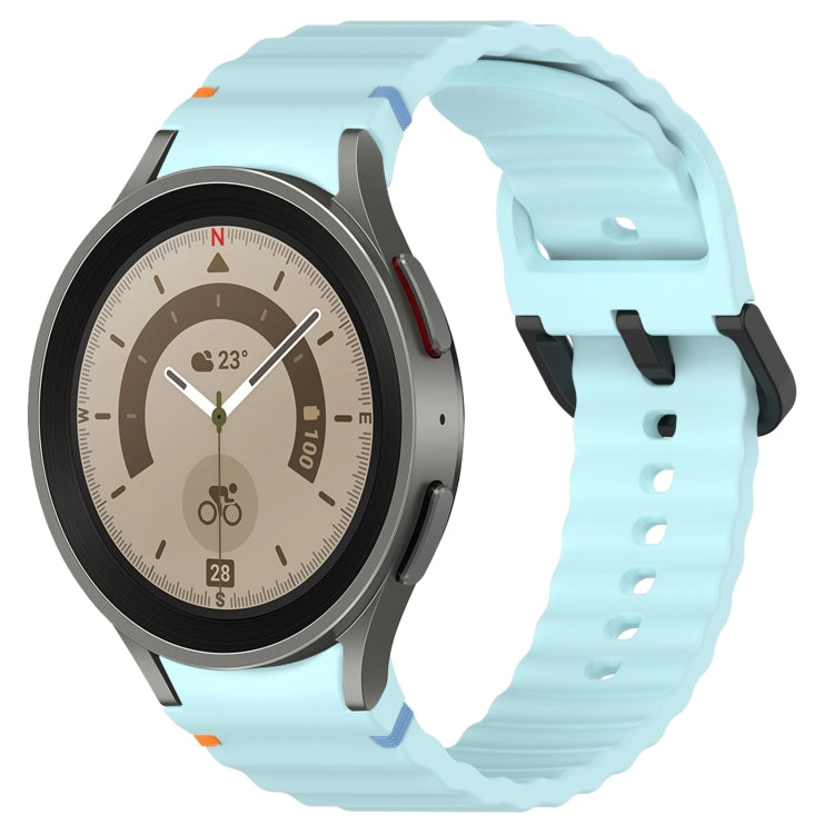 For Samsung Galaxy Watch 5 Pro Wavy Grain Stitched Black Buckle Silicone Watch Band(Light Blue) by bashfashion