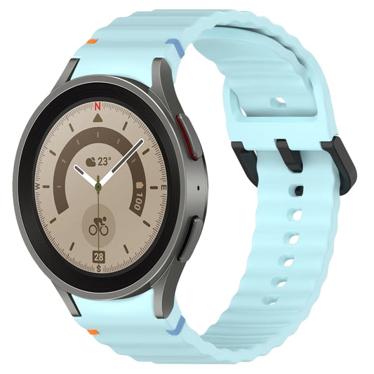 For Samsung Galaxy Watch 5 Pro Wavy Grain Stitched Black Buckle Silicone Watch Band(Light Blue) by bashfashion
