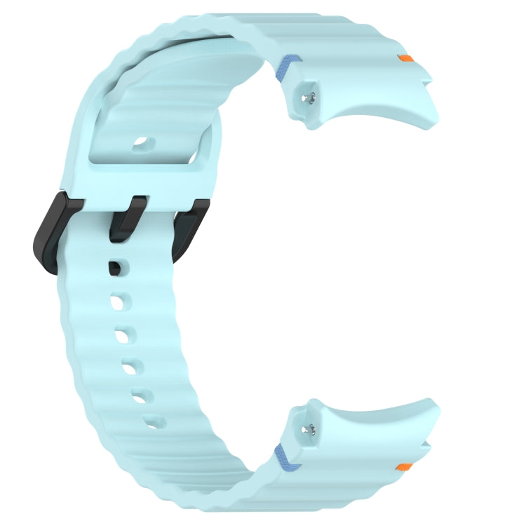 For Samsung Galaxy Watch 5 Pro Wavy Grain Stitched Black Buckle Silicone Watch Band(Light Blue) by bashfashion