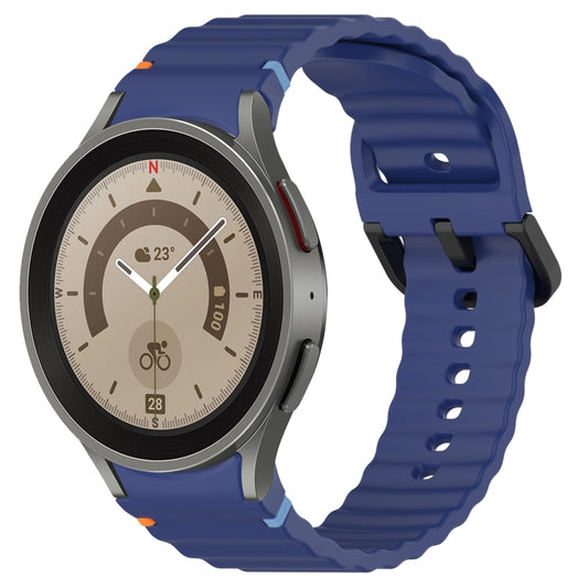 For Samsung Galaxy Watch 5 Pro Wavy Grain Stitched Black Buckle Silicone Watch Band(Midnight Blue) by bashfashion