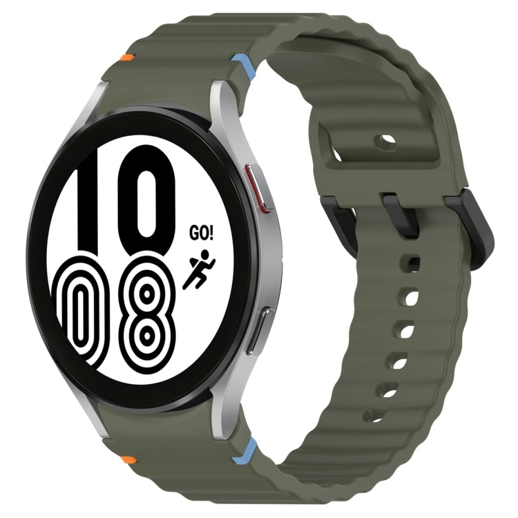 For Samsung Galaxy Watch 4 40 / 44mm Wavy Grain Stitched Black Buckle Silicone Watch Band(Army Green) by bashfashion