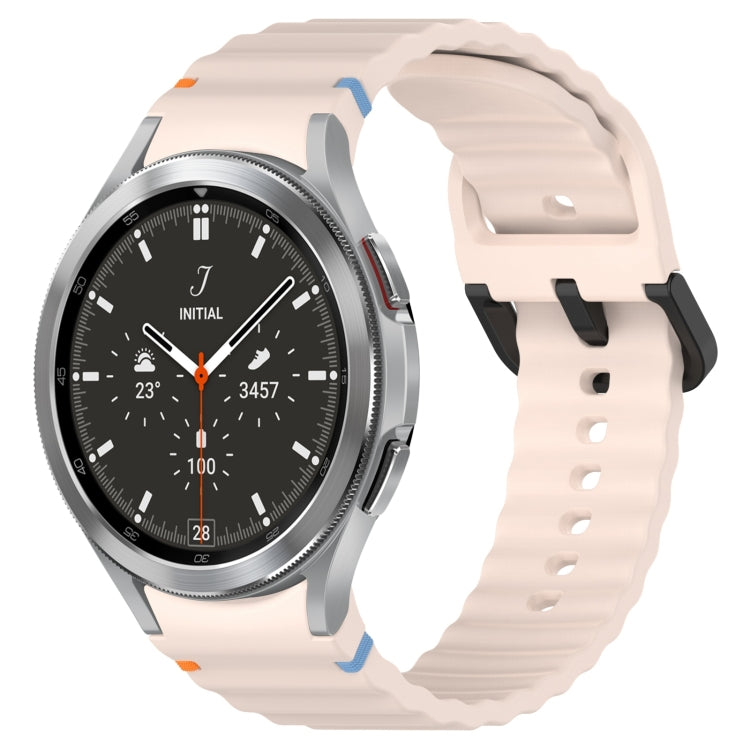 For Samsung Galaxy Watch 4 Classic 42 / 46mm Wavy Grain Stitched Black Buckle Silicone Watch Band(Pink) by bashfashion