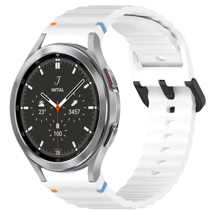 For Samsung Galaxy Watch 4 Classic 42 / 46mm Wavy Grain Stitched Black Buckle Silicone Watch Band(White) by bashfashion