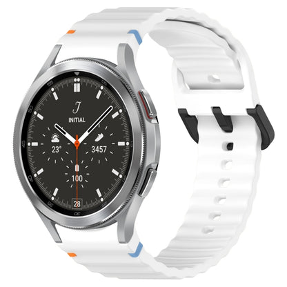 For Samsung Galaxy Watch 4 Classic 42 / 46mm Wavy Grain Stitched Black Buckle Silicone Watch Band(White) by bashfashion