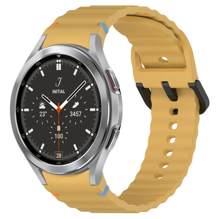 For Samsung Galaxy Watch 4 Classic 42 / 46mm Wavy Grain Stitched Black Buckle Silicone Watch Band(Yellow) by bashfashion