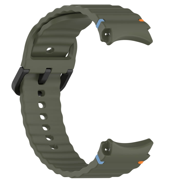 For Samsung Galaxy Watch 4 Classic 42 / 46mm Wavy Grain Stitched Black Buckle Silicone Watch Band(Army Green) by bashfashion