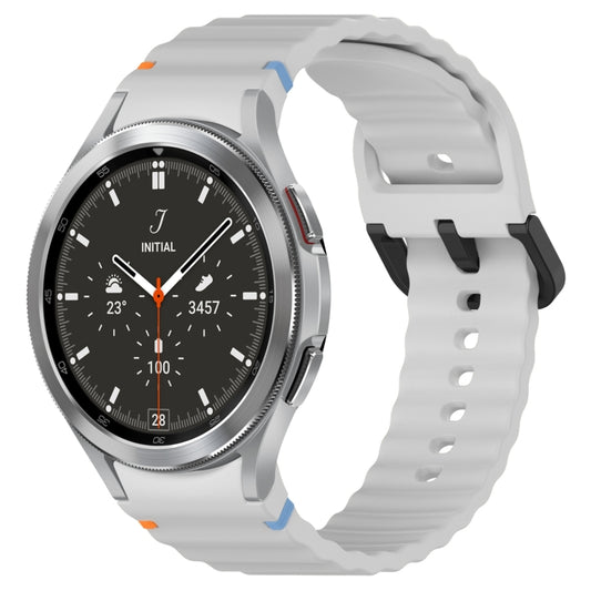 For Samsung Galaxy Watch 4 Classic 42 / 46mm Wavy Grain Stitched Black Buckle Silicone Watch Band(Light Gray) by bashfashion