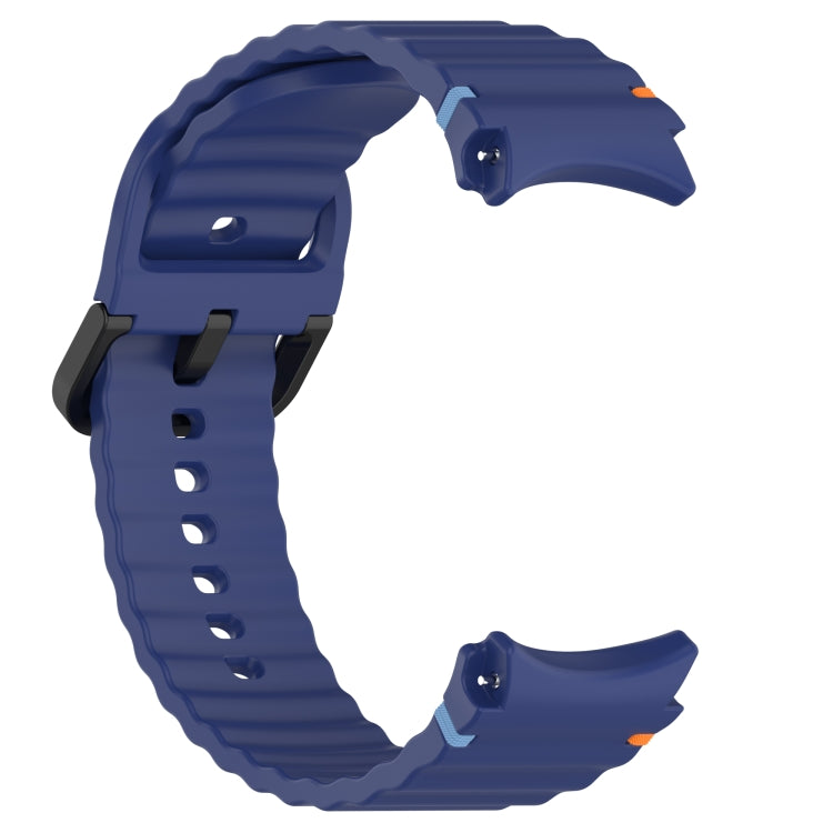 For Samsung Galaxy Watch 4 Classic 42 / 46mm Wavy Grain Stitched Black Buckle Silicone Watch Band(Midnight Blue) by bashfashion