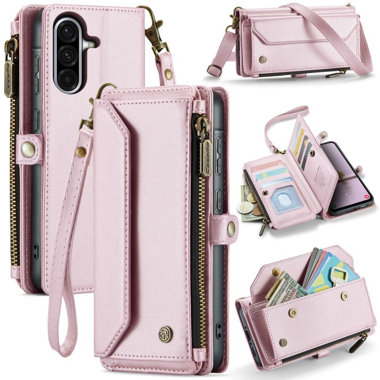 For Samsung Galaxy A56 5G CaseMe C36 Card Slots Zipper Wallet RFID Anti-theft Leather Phone Case(Pink) by CaseMe