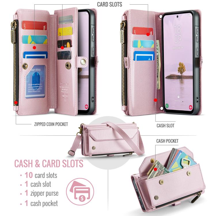 For Samsung Galaxy A56 5G CaseMe C36 Card Slots Zipper Wallet RFID Anti-theft Leather Phone Case(Pink) by CaseMe