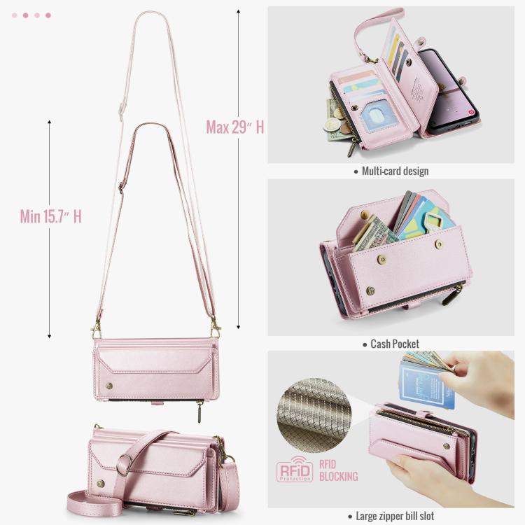 For Samsung Galaxy A56 5G CaseMe C36 Card Slots Zipper Wallet RFID Anti-theft Leather Phone Case(Pink) by CaseMe