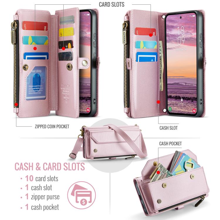 For Samsung Galaxy S25 Edge 5G CaseMe C36 Card Slots Zipper Wallet RFID Anti-theft Leather Phone Case(Pink) by CaseMe