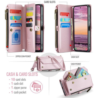 For Samsung Galaxy S25 Edge 5G CaseMe C36 Card Slots Zipper Wallet RFID Anti-theft Leather Phone Case(Pink) by CaseMe