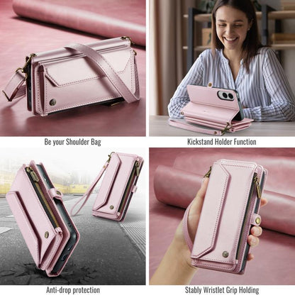 For Samsung Galaxy S25 Edge 5G CaseMe C36 Card Slots Zipper Wallet RFID Anti-theft Leather Phone Case(Pink) by CaseMe