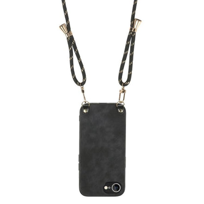 For iPhone 16e Vintage Leather PC Back Cover Phone Case with Crossbody Strap(Black) by bashfashion