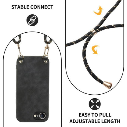 For iPhone 16e Vintage Leather PC Back Cover Phone Case with Crossbody Strap(Black) by bashfashion